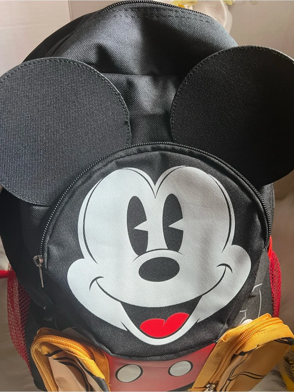 Disney Black & Red Mickey Mouse Kids Backpack with Yellow Pockets